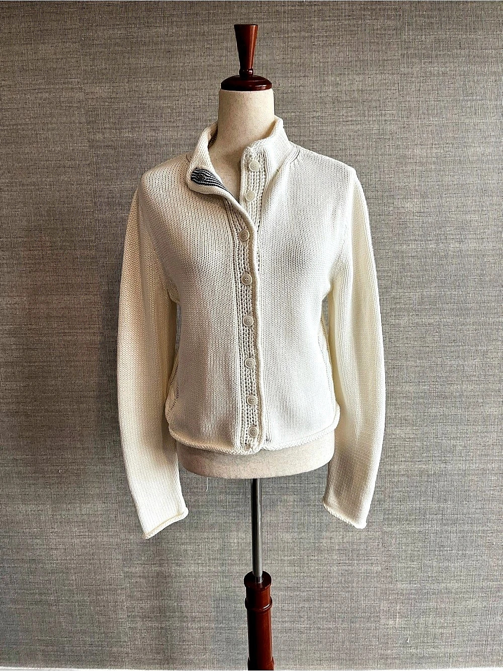 NWT J.Crew Rollneck Reversible Cardigan in White with Blue Detail Size Small